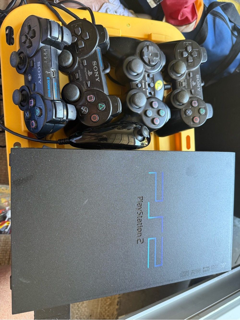 Sony Black PlayStation 2 Slim Console with Black DualShock Controllers & 10 game